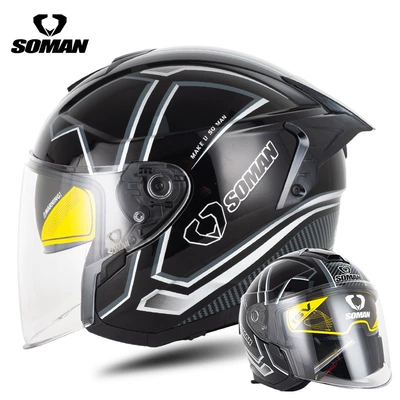 Vehicle Dual-Lens Helmet for Men: Motosiklet kaskı (dəbilqə) - black-silver-sky-array-s