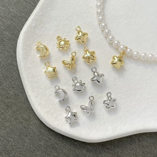 铜镀真金保色18k小蝴蝶星月小吊坠diy手工饰品手链项链尾链挂坠