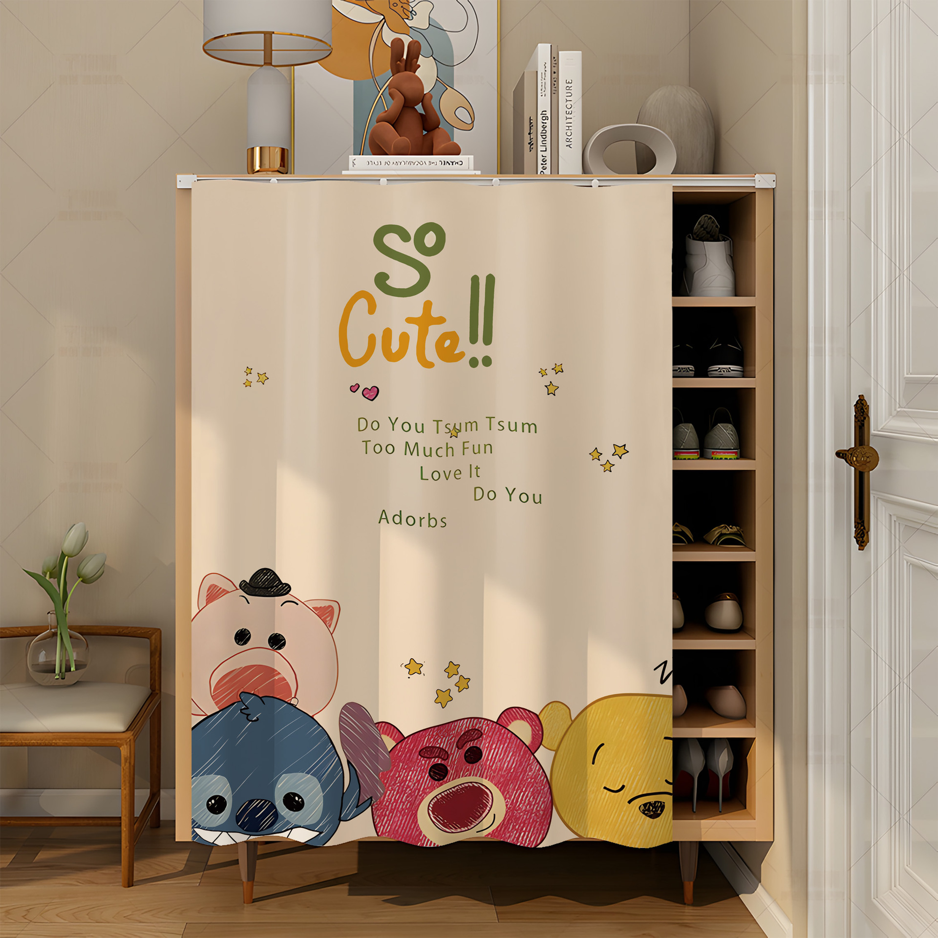 Cute Cartoon Washstand Bathroom Cabinet Shading Curtain Storage Cabinet Sundries Shading Curtain Kitchen Storage Rack Dust Curtain