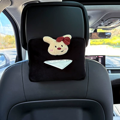 Style, for Car Seat Back – Car tissue box/set - plush-tissue-box-black-bowknot-bunny