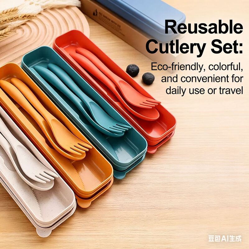 Cross-border wheat straw portable knife, fork and spoon three-piece tableware suit plastic tableware LOGO outdoor gift tableware Cross-border wheat straw portable knife, fork and spoon three-piece tableware suit plastic tableware LOGO outdoor gift tableware