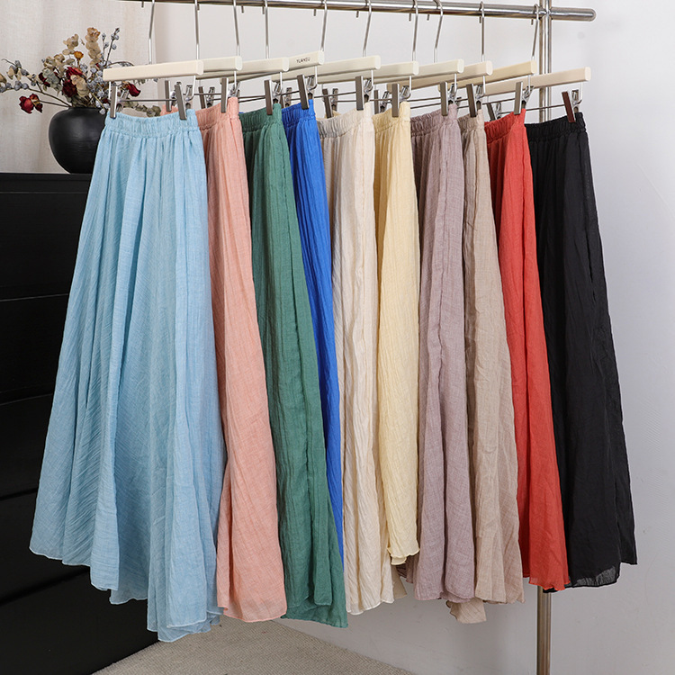Feiyuan High-Waisted Slimming Comfortable Dance Skirt Summer Japanese Style Lightweight Breathable Cotton Linen Solid Color Large Hem Skirt for Women