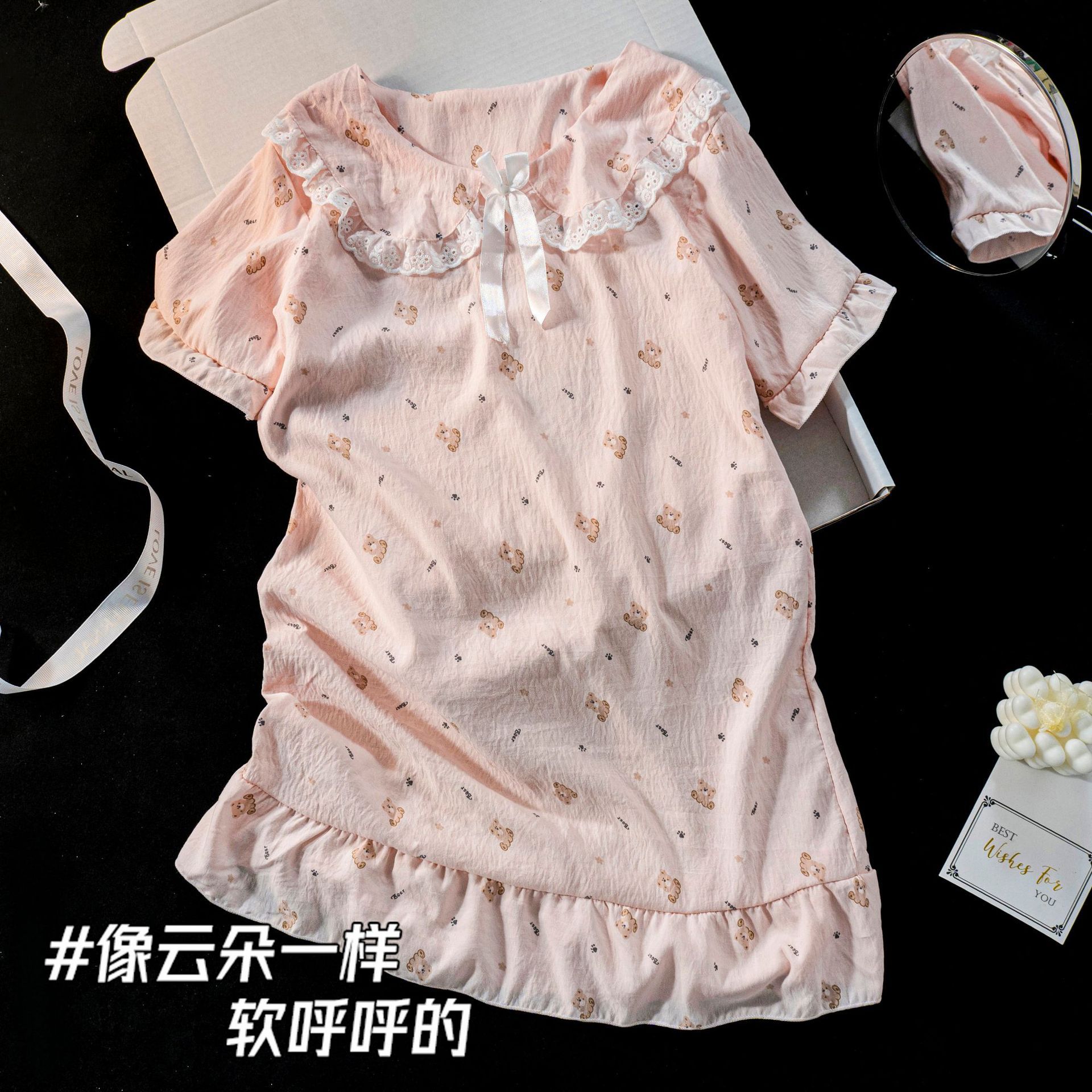Sudeste asiático al por mayor ropa infantil pijamas niños 2025 nuevo verano delgado nubes algodón vestido de niña de mangas cortas
