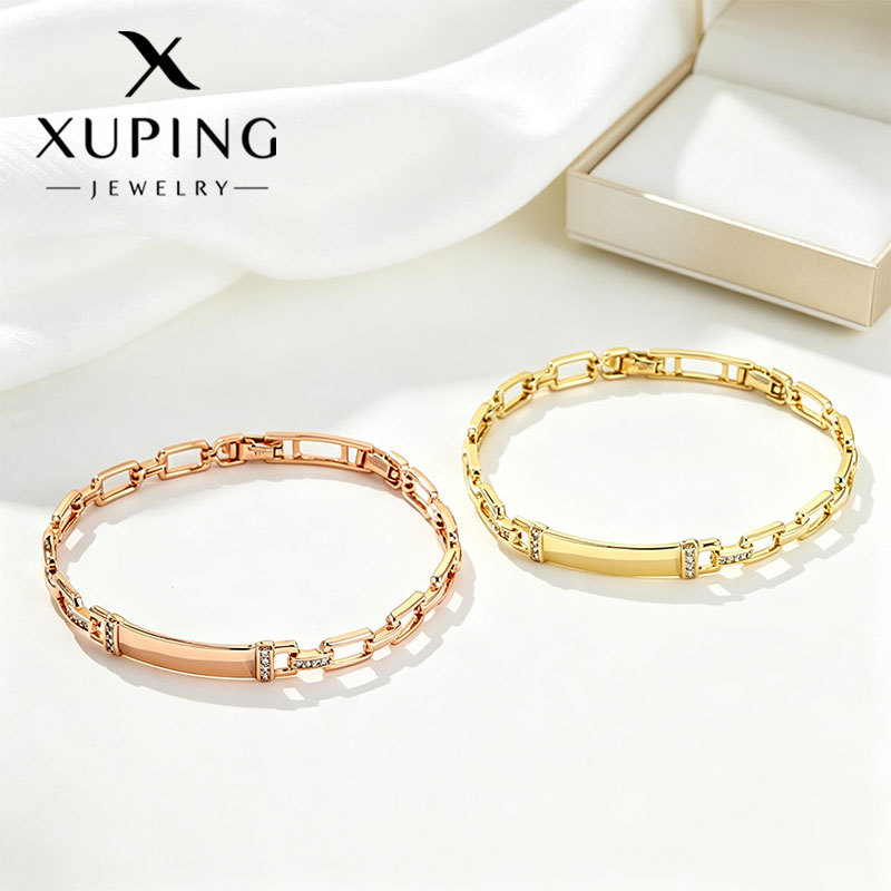 Pulsera Hueca con Placa Cuadrada de Aleación de Cobre, Galvanizada, para Mujer image 1