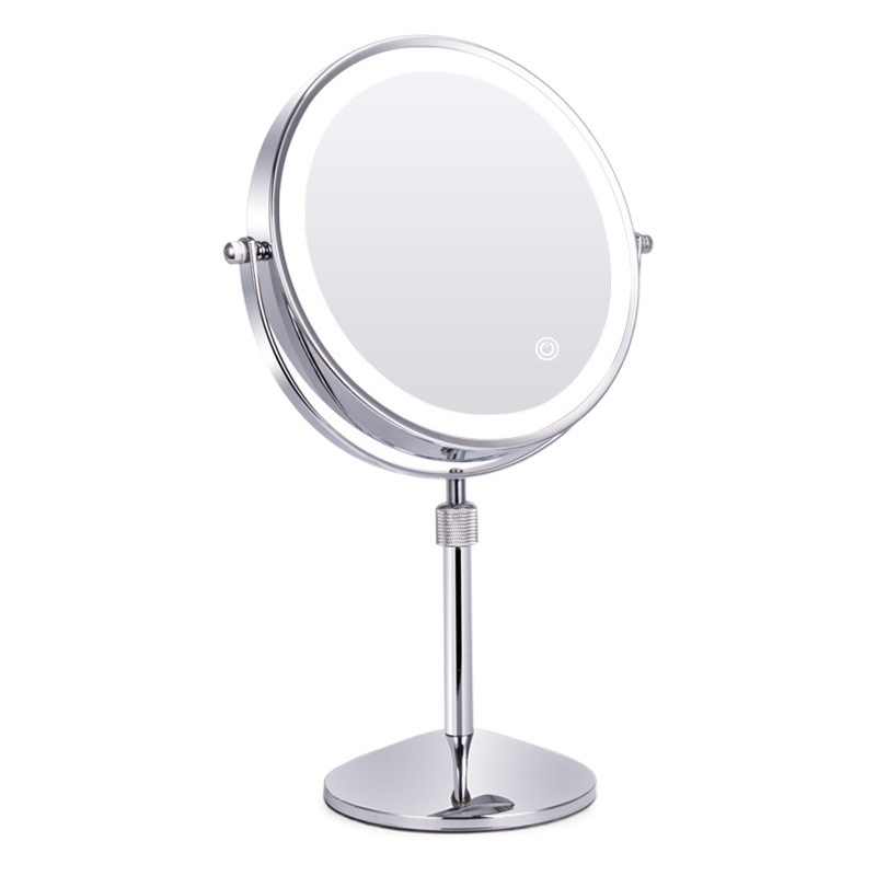 8 pulgadas de escritorio ajustable de doble cara espejo de maquillaje ronda espejo de mesa luminosa LED espejo iluminado espejo de aumento de maquillaje
