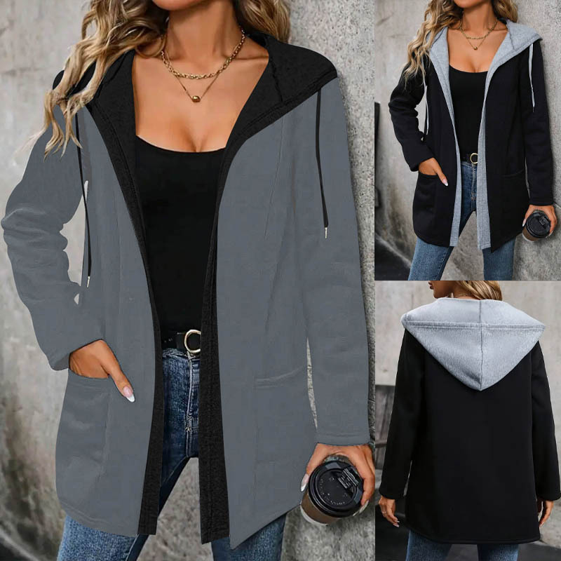 2024 transfronterizo Europa, América, Europa, América, comercio exterior, otoño e invierno, nuevas mujeres, costura de moda casual, cárdigan de contraste, suéter con capucha