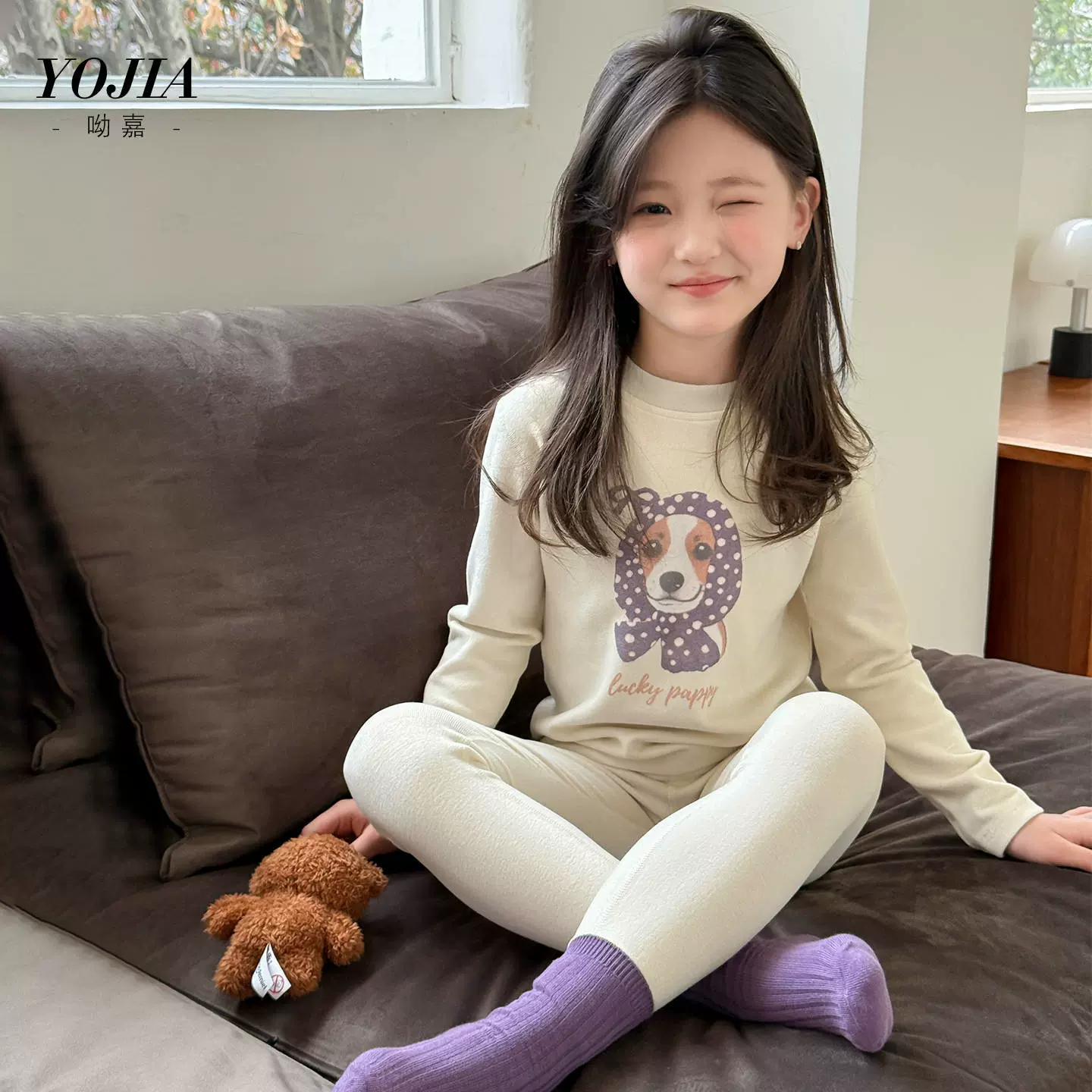 YOJIA女童睡衣套装冬季2025新款大童家居服童装儿童秋衣秋裤冬装