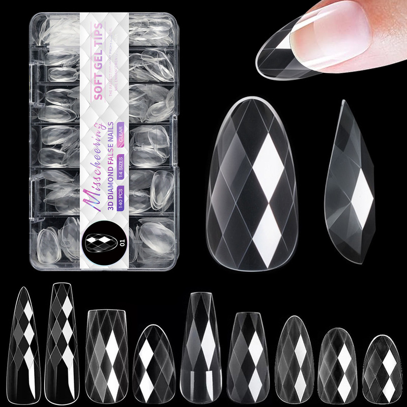 Almond Nails, Ballet Nails, European and American 3D Rhombus Boxed Long Shaping Nails, Wearable Nails Factory Wholesale