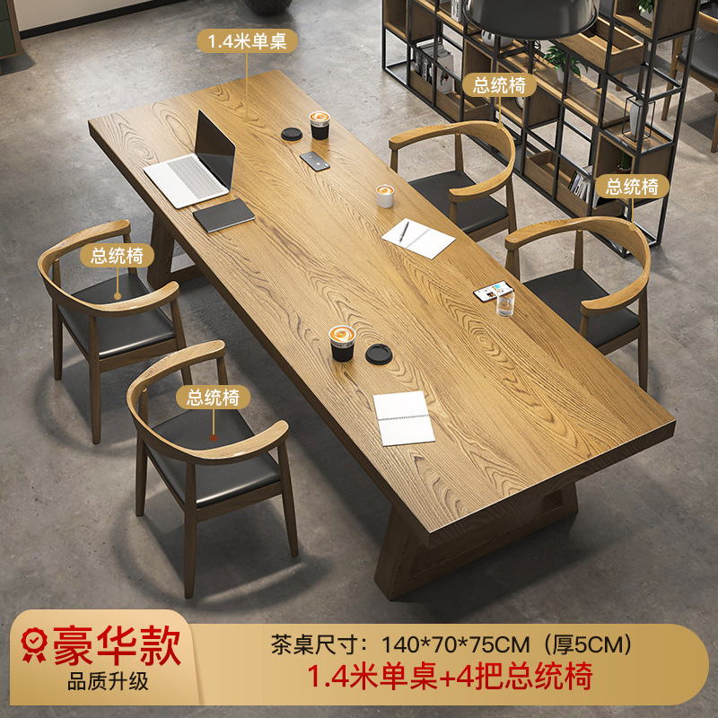 [고급 업그레이드] 싱글 테이블 140 [5cm 두께] + 회장 의자 4