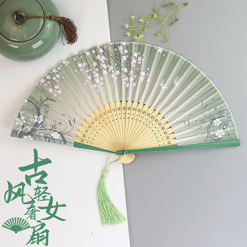 New Style Ancient-Style Folding Fan, Chinese Style, Portable for Summer, Traditional Hanfu Folding Fan, Small Bamboo Fan, Imitation Silk Fan