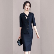 洋气藏青色设计职业西装外套女春夏季新款减龄套装酒店前台工作服