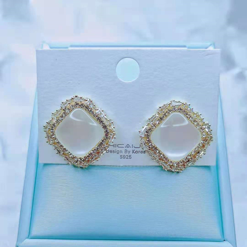  New Retro Opal S925 Silver Stud Earrings Women Fashion Temperament Zircon Earrings Cute Sweet Jewelry