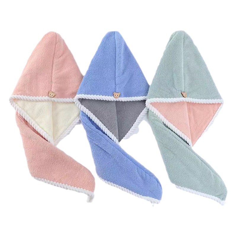 Hair drying cap double-layer thickened women's coral fleece headscarf shampoo Head cleaning super absorbent double color matching hair drying cap shower cap