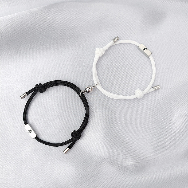 Nihaojewelry Wholesale Jewelry Simple Stainless Steel Sun And Moon Magnet Couple Bracelets display picture 13