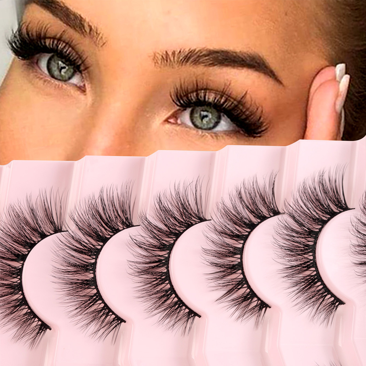 Pestañas elegantes líderes Pestañas postizas 3D de estilo europeo y americano, rizadas naturales y gruesas, diez pares de pestañas postizas enteras