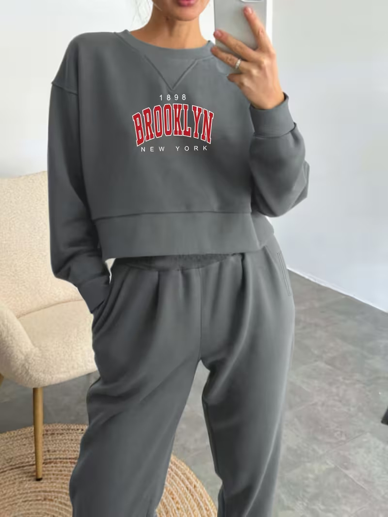 Damen Fleece-jogginganzug Mit Rundhals Für Herbst Und Winter_voghion.com