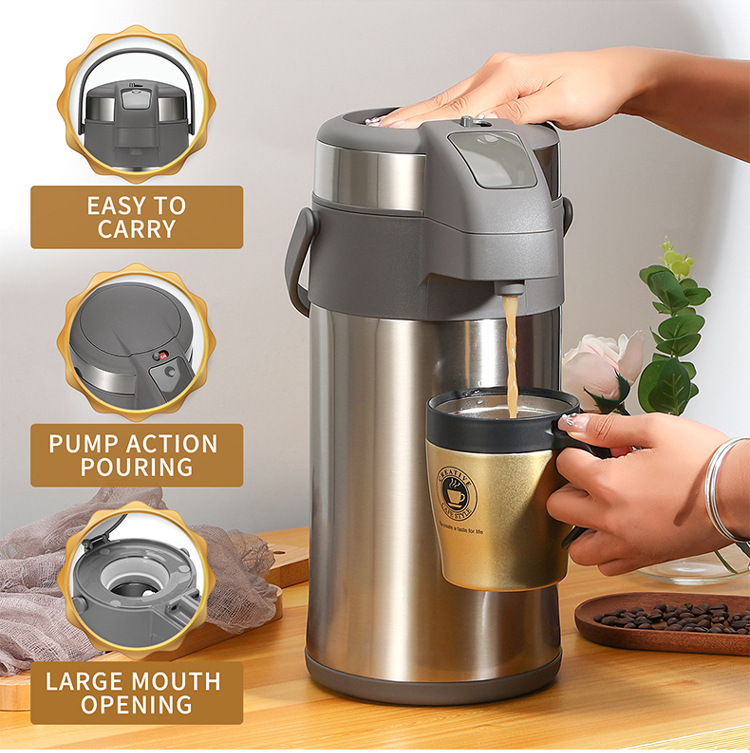 Cross-border 304 stainless steel air pressure insulated kettle, commercial press-to-dispense coffee pot, hotel tea kettle, customizable Cross-border 304 stainless steel air pressure insulated kettle, commercial press-to-dispense coffee pot, hotel tea kettle, customizable