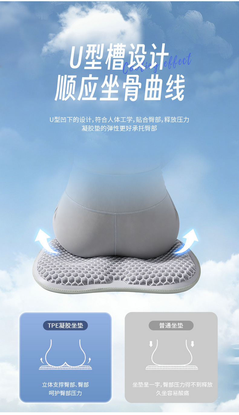 Summer Honeycomb Gel Cushion for Long Sitting, Breathable Car Lumbar Support, Office and Children's Cooling Pad, Lumbar Support Cushion, Ice Pad, Protective Pillow