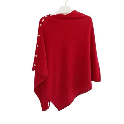 New Women's Spring and Autumn Fashion Versatile Button Loose High-End Shawl Cape Knit Sweater