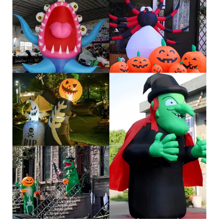 充气仿真巫婆蜘蛛骷髅创意气模户外场景商场酒吧万圣节恐怖装饰