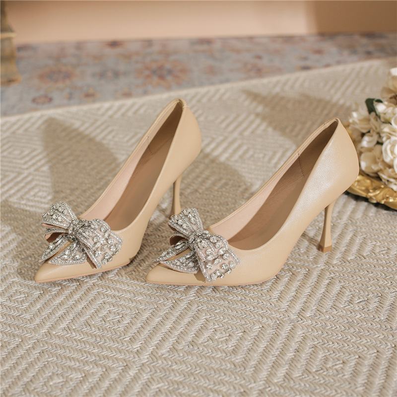 X105-A9 pointed toe shallow mouth square buckle high heels black elegant women's shoes daily commuter elegant comfortable all-match