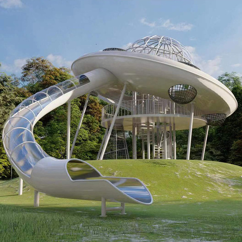 Customized Community Park Outdoor Stainless Steel Slide New Space Series Satellite Shaped Large Children's Slide