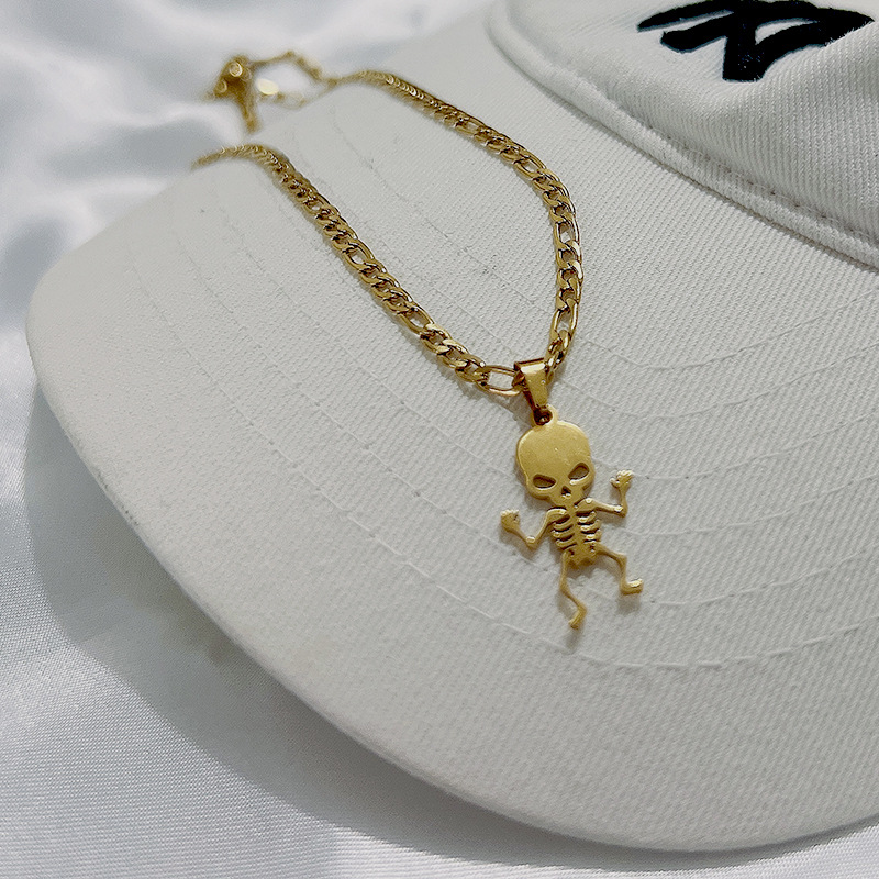 Halloween Festival Skull Pattern Unisex Gender Plating Design Wholesale Jewelry Streetwear Skull Stainless Steel Plating Pendant Necklace