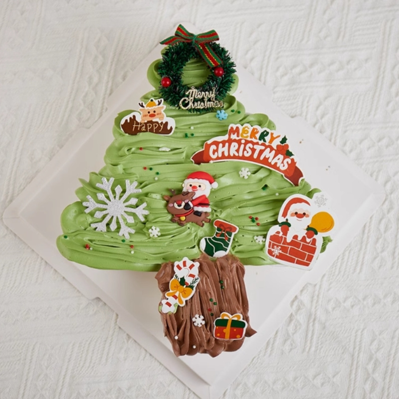 2024 decoración de pastel de Navidad árbol de Navidad anillo de césped pegamento suave Santa Claus decoración de copo de nieve plug-in de Navidad