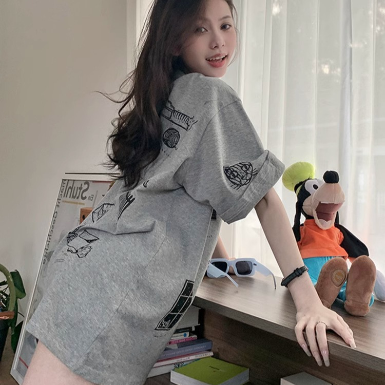 Fat mm Extra Large Size 150kg Fun Cartoon Printed Cotton Short-Sleeved T-Shirt Women's Summer New Loose Mid-Length Top Fat mm Extra Large Size 150kg Fun Cartoon Printed Cotton Short-Sleeved T-Shirt Women's Summer New Loose Mid-Length Top