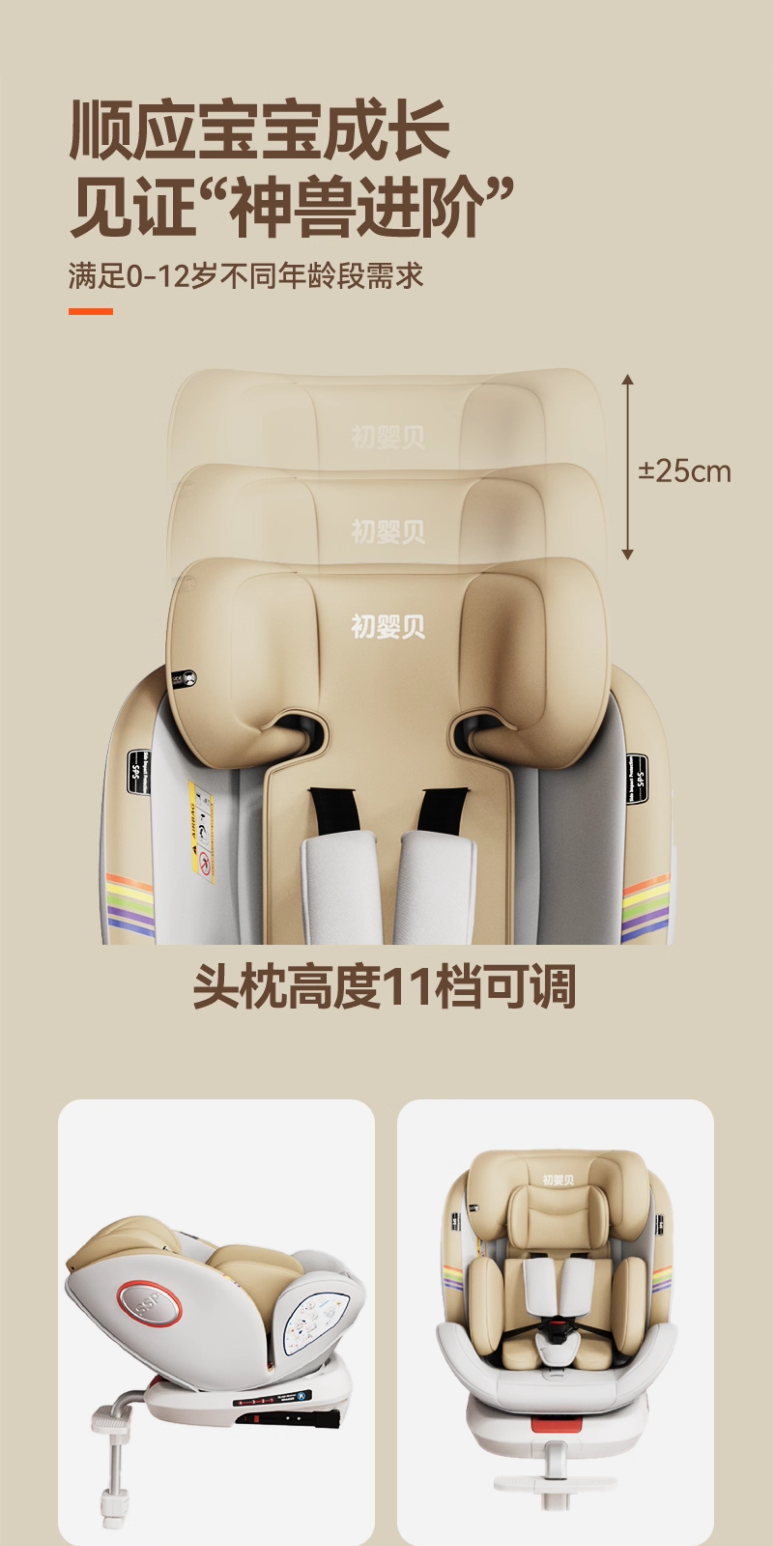 Chuyingbei Kidsren's Seat Car Baby Car 360 Rotating Seat 0-4 Years Old 12 Can Sit and Lie down