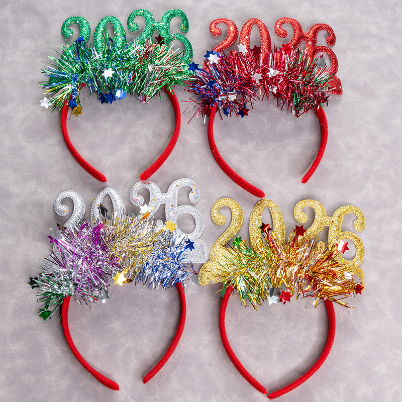 Transfronterizo 2026 brillante bandas de cabeza de Año Nuevo brillante pinzas de cabello eventos de concierto de Año Nuevo niños productos de fiesta mayorista