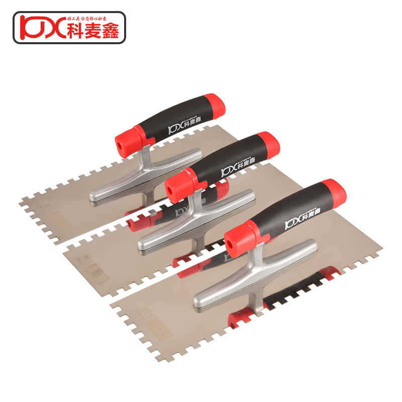 Kemaixin toothed trowel for floor tiles plastering knife for laying tiles mud board plastic coated stainless steel serrated trowel