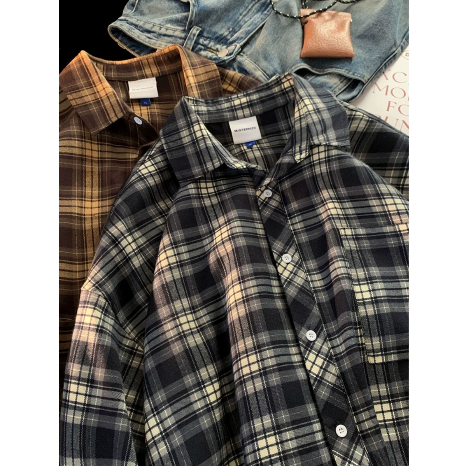 Демисезонная рубашка японского стиля, качественная jacket? (note) better: куртка весенняя в клетку, размеры M–3XL