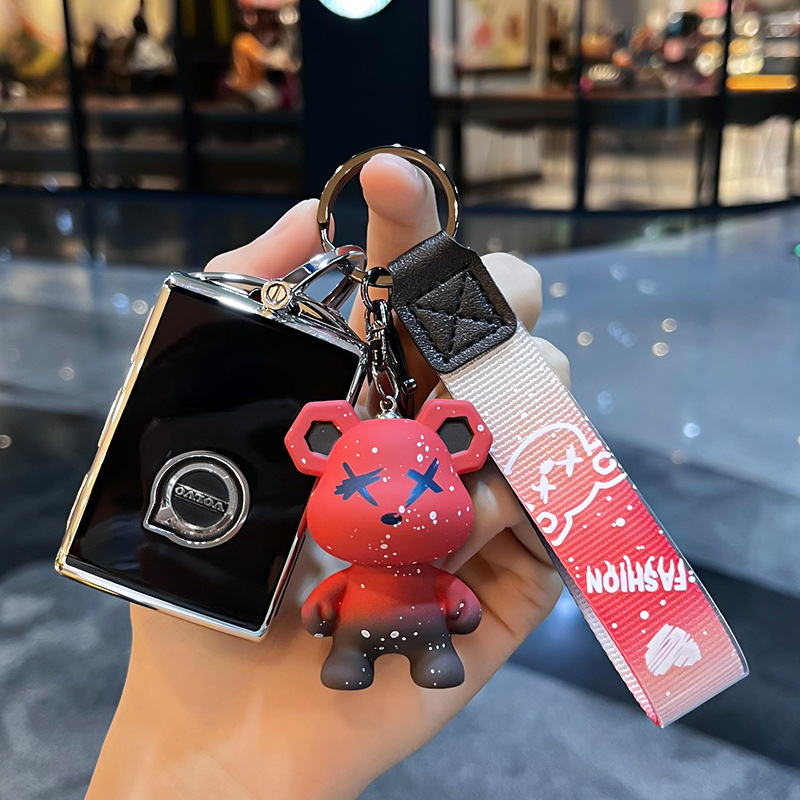 볼보 C-스마트 3 키 [싱글 쉘 블랙] + 레드 폭력 곰 펜던트