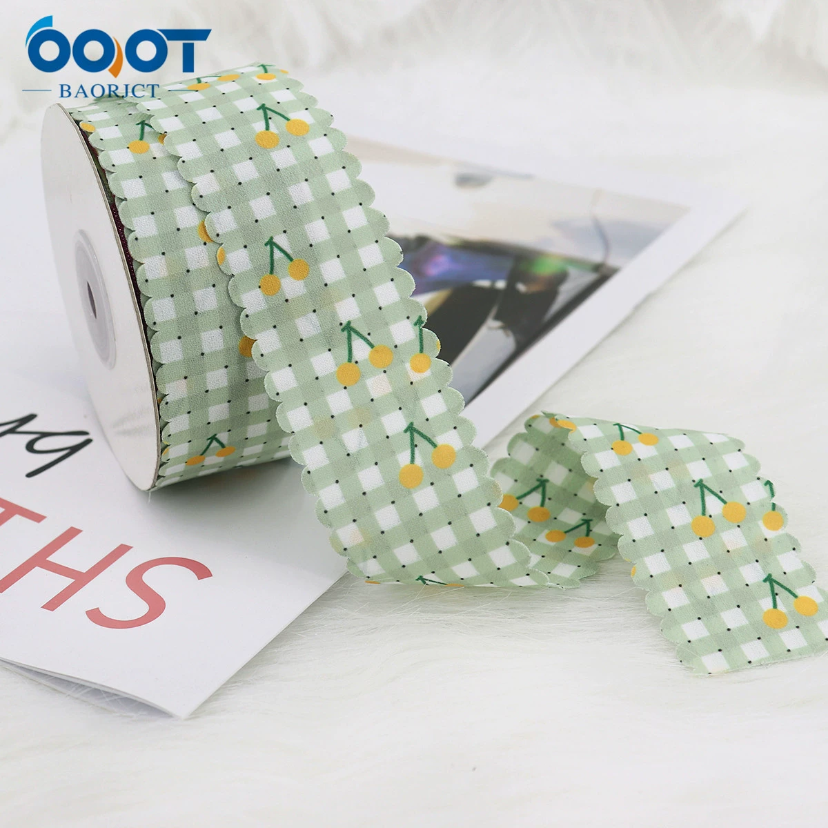 Horizontal vertical spotted spotted cherry printed webbing DIY bow hair
