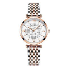 時尚鑲鑽滿鑽商務合金間金鋼帶羅馬兩針手錶女 休閒滿天星女表