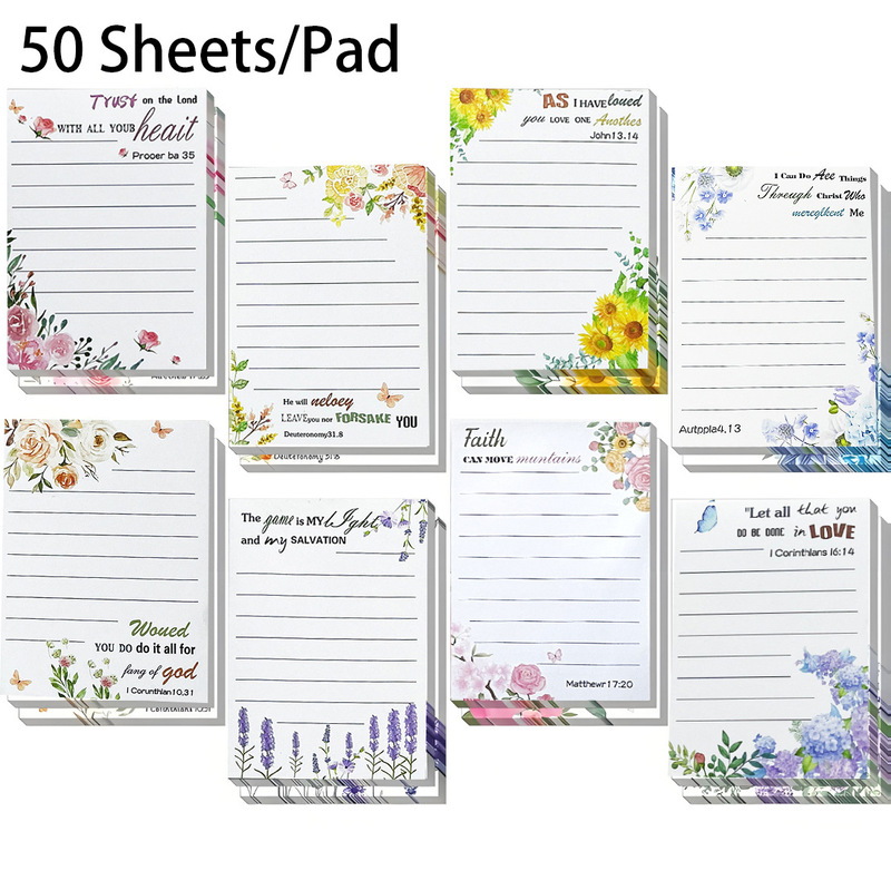 Cross-Border Popular Sticky Notes Ins Small Fresh Floral Tearable Memo Office English Student Planner Wholesale Set