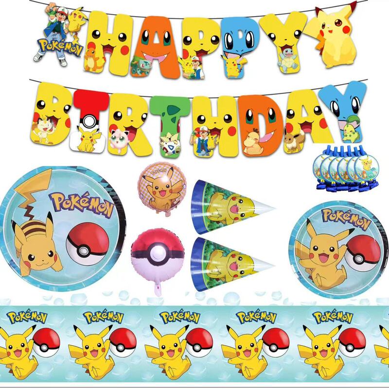 Pikachu Halloween Birthday Party Pokémon Decorative Paper Tray Balloon Flag Banner Paper Cup suit Pikachu Halloween Birthday Party Pokémon Decorative Paper Tray Balloon Flag Banner Paper Cup suit