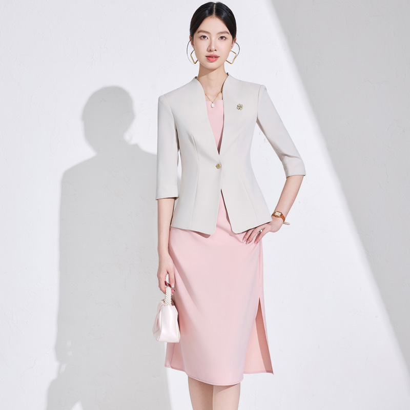 Spring and Autumn New Seven-point Sleeve Suit Jacket Women's Professional Temperament Slim-fit Suit dress Two-piece Suit