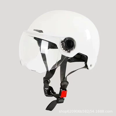 National Standard Electric Vehicle Helmet, Summer, Motosiklet kaskı (dəbilqə) - pure-white-transparent-short-mirror-free-night-reflective-stickers-306
