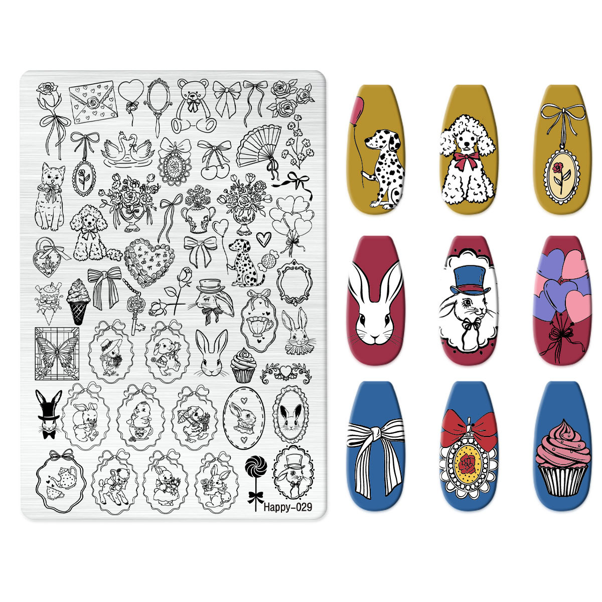 Xiaohongshu's Popular Jingtian Nail Art Stamping Plate Kt Cat Nail Art Bow Cartoon Line Frosted Stamping Plate