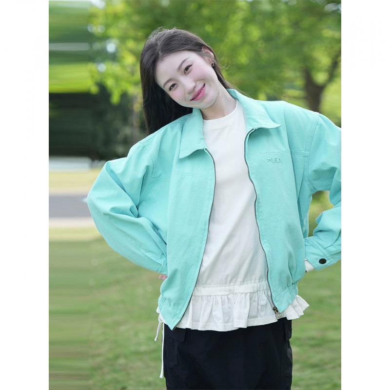 [Qinlan Bingxin] American-style Harrington jacket for women, early autumn, with a turn-down collar, a versatile and casual loose-fitting outerwear piece for couples