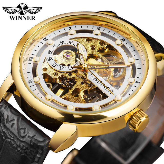 T-winner europeo y americano transfronterizo hombres reloj moda hueco transparente impermeable manual reloj mecánico entrega de una sola pieza