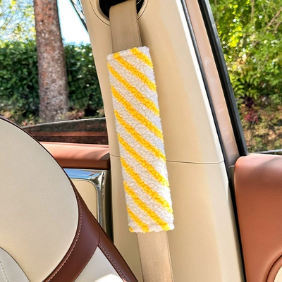 Plush Car Seat Belt Seat belt shoulder pad - moon-velvet-striped-shoulder-pads-yellow-twill