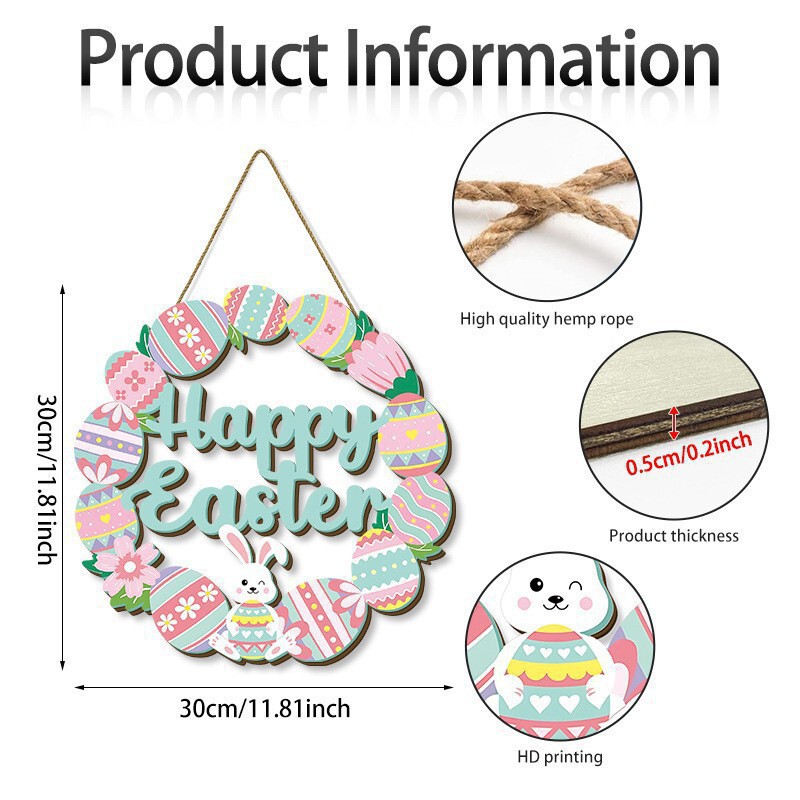 Cross-Border Easter Decoration Front Door Sign, Holiday Farmhouse Porch Wooden Egg Wreath Crafts Hanging Ornament Cross-Border Easter Decoration Front Door Sign, Holiday Farmhouse Porch Wooden Egg Wreath Crafts Hanging Ornament
