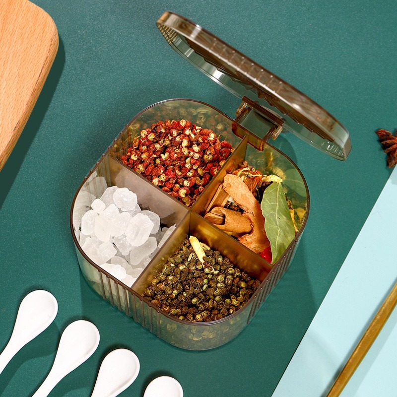 Caja de condimentos de lujo ligera, cocina doméstica, conjunto de latas de condimentos de cocina de cuatro cuadrados con cubierta, caja de condimentos de almacenamiento