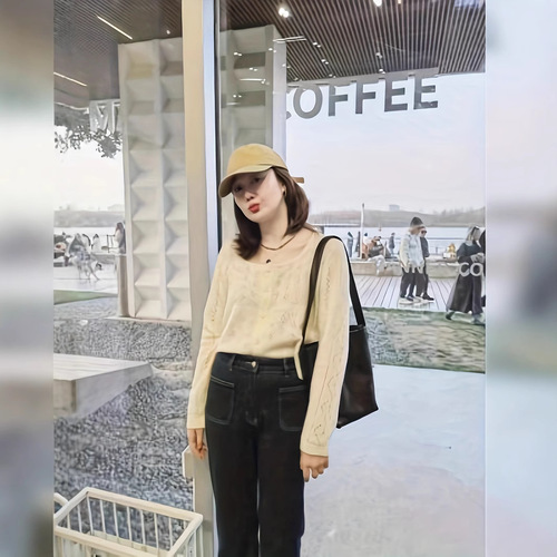 Soft, Hollowed-Out Short Knitted Cardigan for Women – Spring & Autumn Slimming Outerwear Sweater