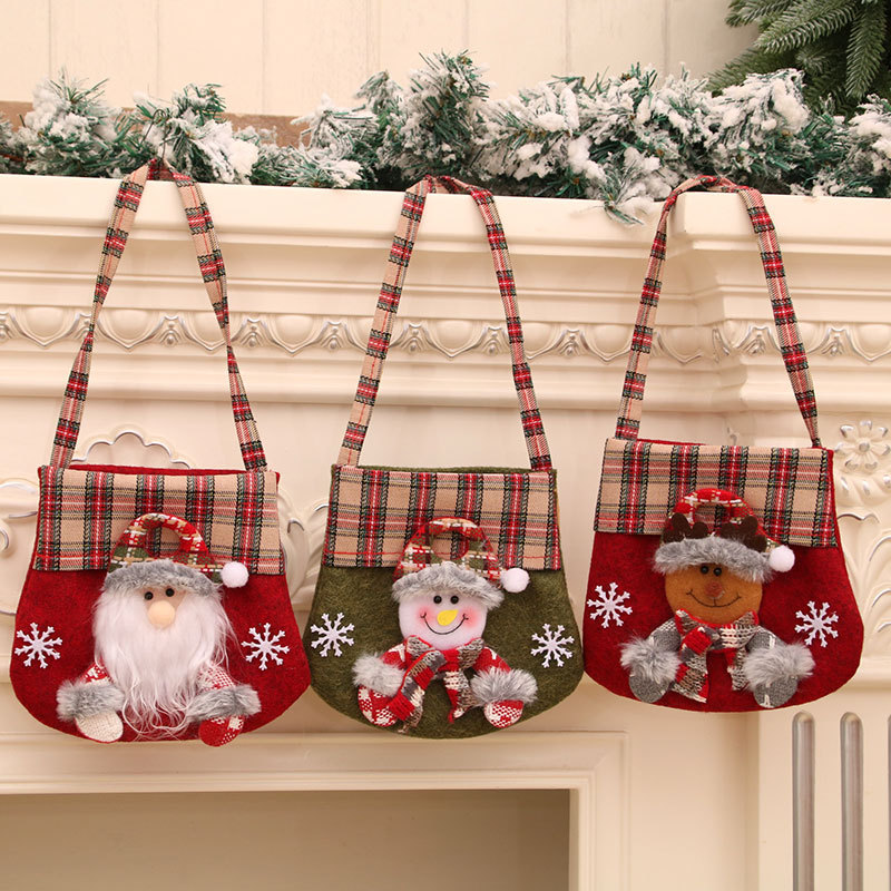 New plaid cartoon Christmas candy bag gift bag Christmas tote bag apple bag Christmas gift