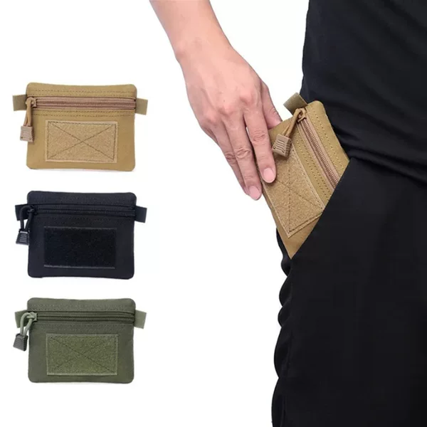 Cross-Border Outdoor Tactical Pu Zipper Coin Purse Portable Mini Card Holder Edc Organizer Storage Waist Bag Card Holder Id Holder
