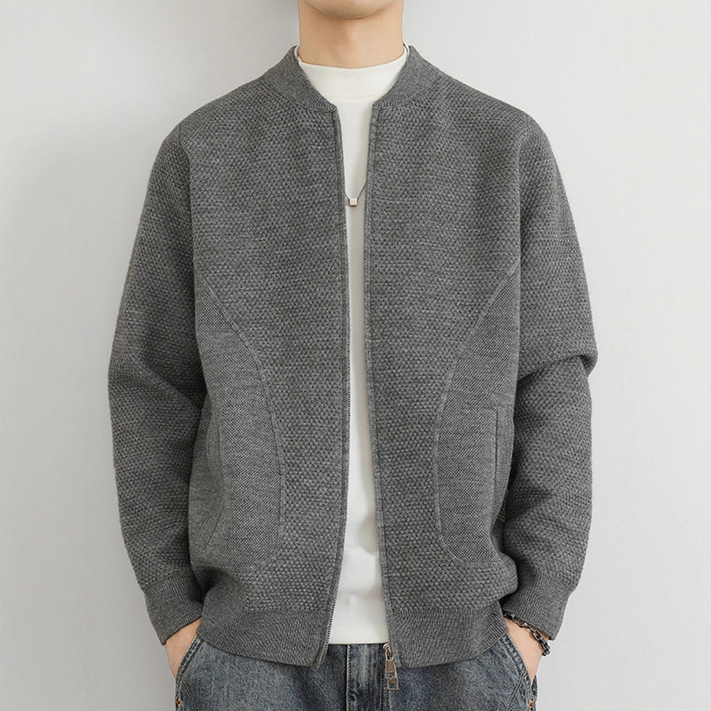 针织开衫外套男2025新款春秋季高端加厚毛衣男士棒球领夹克上衣服